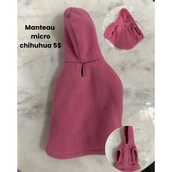 Pink Fleece Hoodie for Micro Chihuahua - Picture 1 of 1